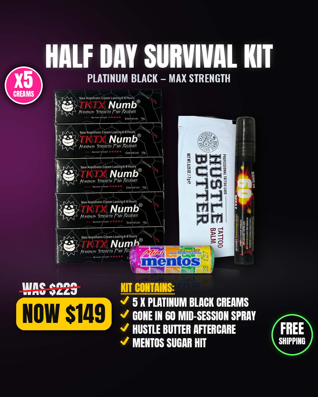 TKTX Platinum Black Half Day Survival Kit - 5 creams
