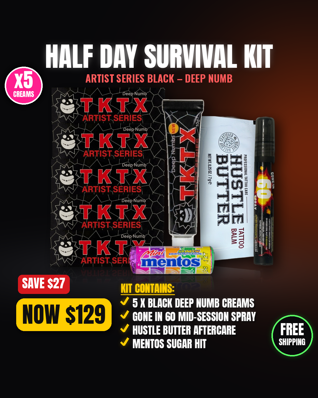 TKTX Black Deep Numb Half Day Survival Kit - 5 creams