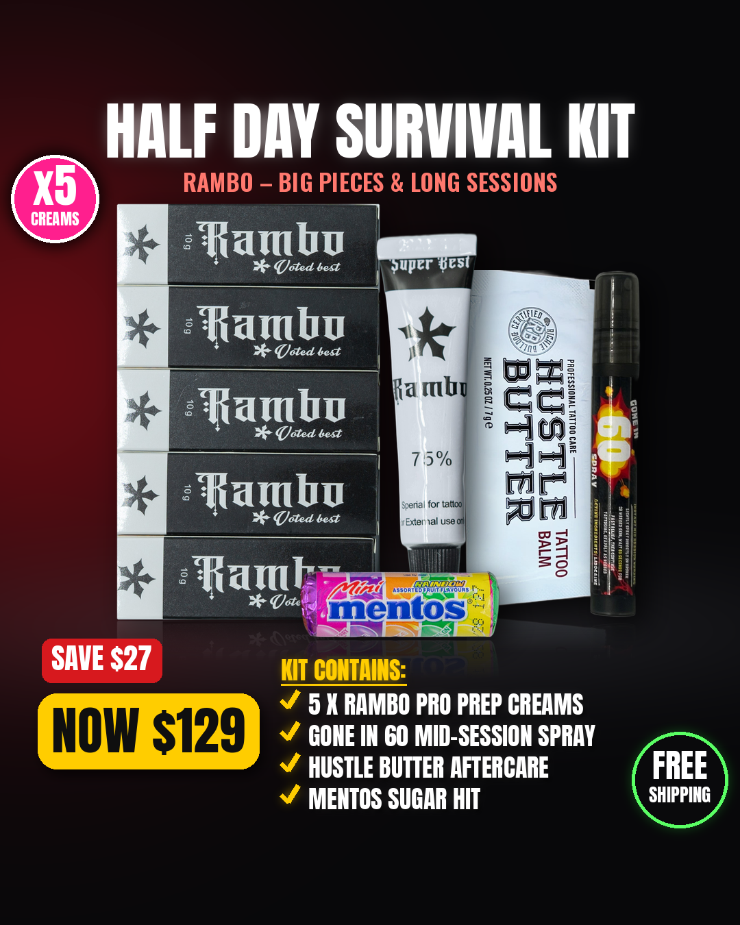 Rambo Pro Prep Half Day Survival Kit - 5 creams