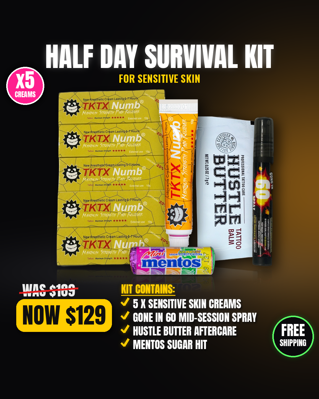 TKTX Yellow Sensitive Skin Half Day Survival Kit - 5 creams