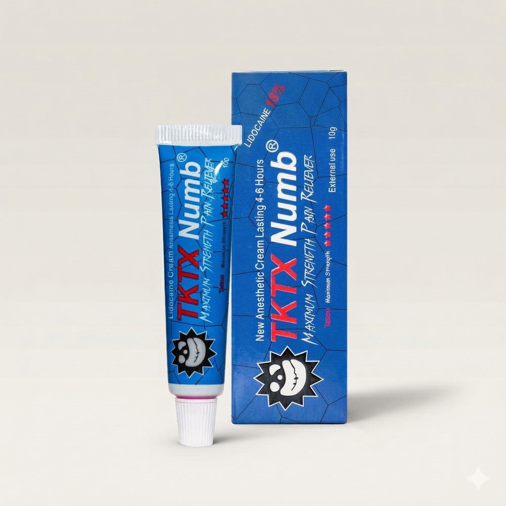 TKTX Blue Lightning Fast numbing cream – box and tube